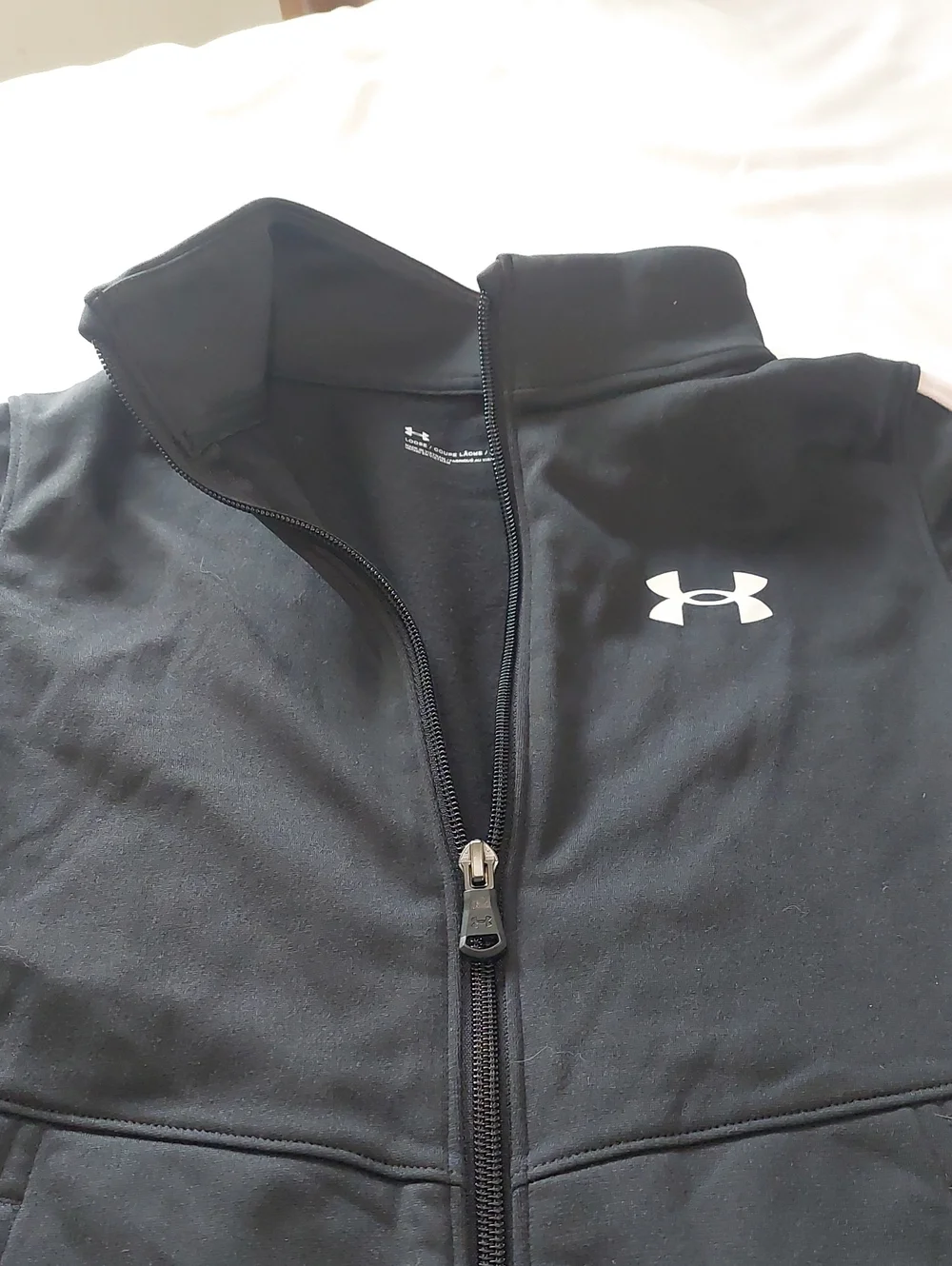 Under Armour Black Jacket with Pale Pink Sleeve Stripes - Kids